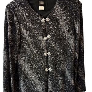 Vintage TEDDI EVENING Sparkly Black & Silver   Blazer Jacket Ornate Closure 8P